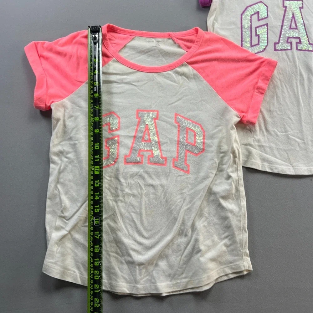 Set Of 2 Gap T Shirt Girls 2XL Multicolor Embellished Sequin Logo Raglan Sleeve